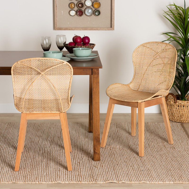 Bayou Breeze Alon Japandi Mahogany and Rattan Dining Chair & Reviews ...